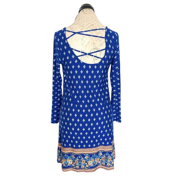 Loveappella Womens Dress Size Small Blue Shift Bohemian Long Sleeve Open Back - Picture 3 of 14